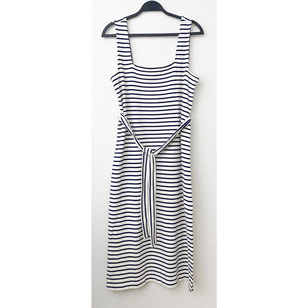 Rails Women's Taylin Chalk Navy Stripe Cotton Tank Midi Dress Belted Nautical L - Picture 5 of 13